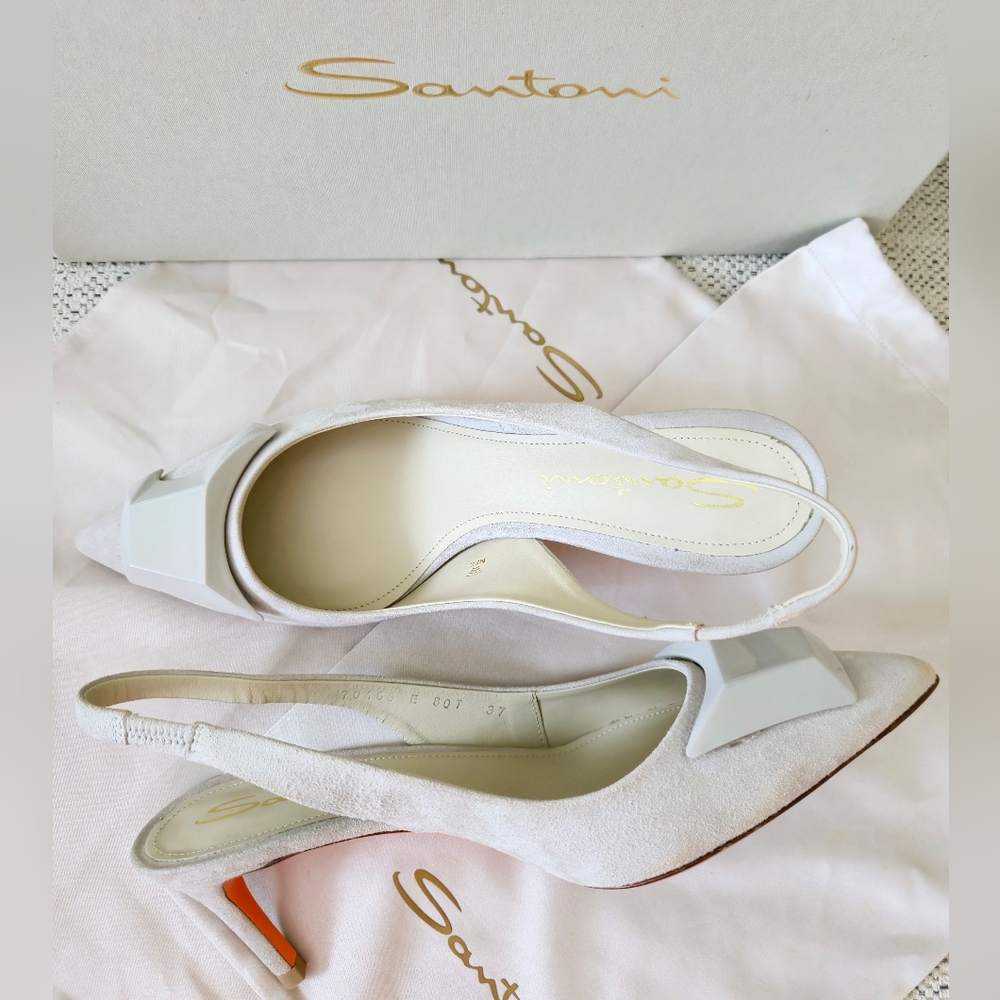 SANTONI SIZE 37 Made In Italy🌍 3"/8cm Heels Women's Silver Slingback Shoes - Picture 7 of 13